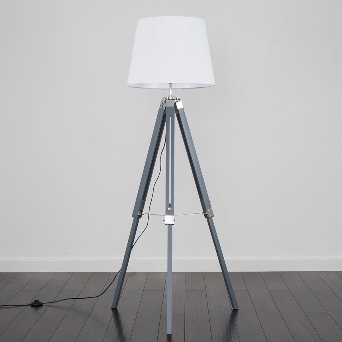 Modern Grey And Silver Chrome Tripod Floor Lamp With White Light Shade - Grey – image 2