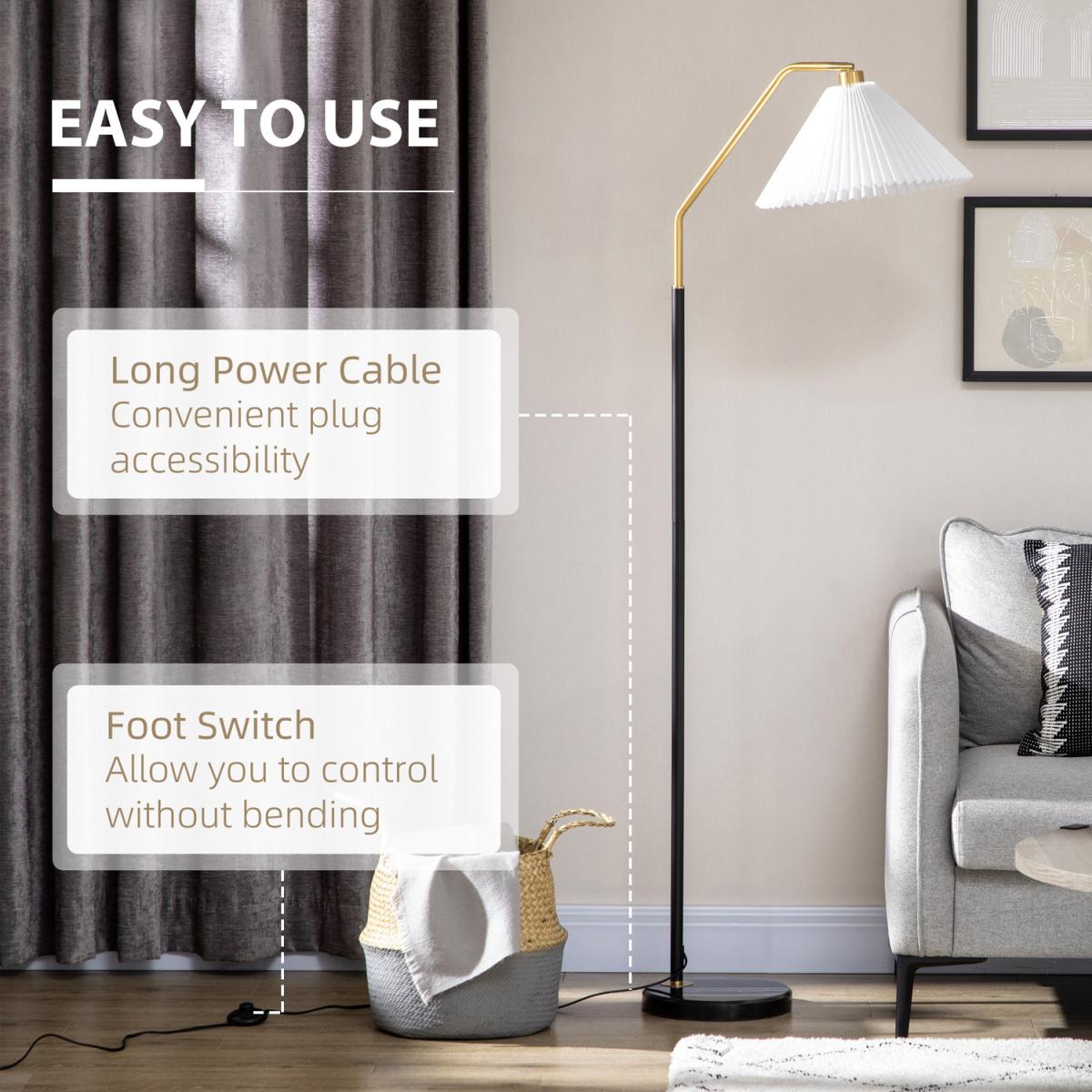 Modern Floor Lamps for Living Room Bedroom with Pleated Lampshade - White, Black, Gold – image 2