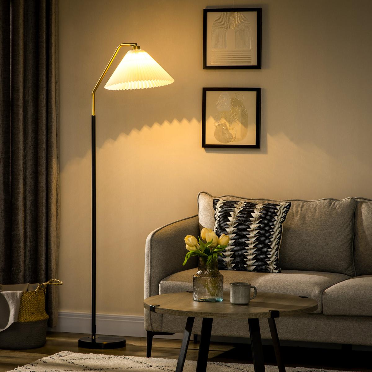 Modern Floor Lamps for Living Room Bedroom with Pleated Lampshade - White, Black, Gold – image 5