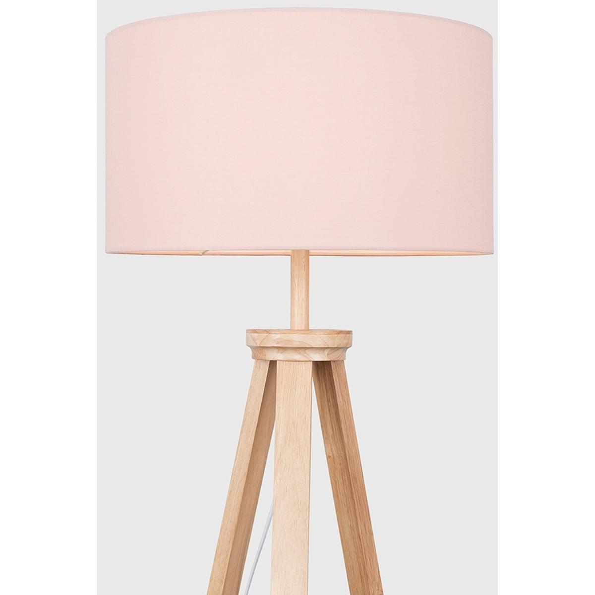 Large Modern Light Wood And Metal Tripod Design Floor Lamp With Pink Shade - Brown – image 5