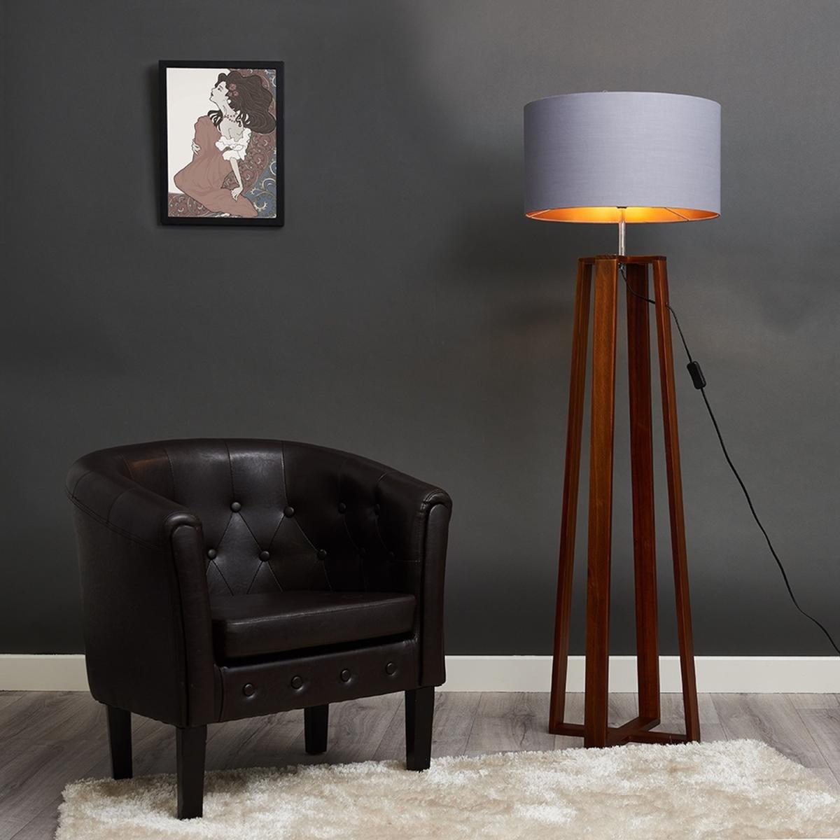 Modern Dark Wood 4 Legged Cross Design Floor Lamp With Grey Copper Shade - Brown – image 2