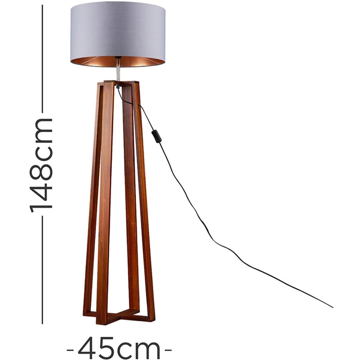 Modern Dark Wood 4 Legged Cross Design Floor Lamp With Grey Copper Shade - Brown – image 4
