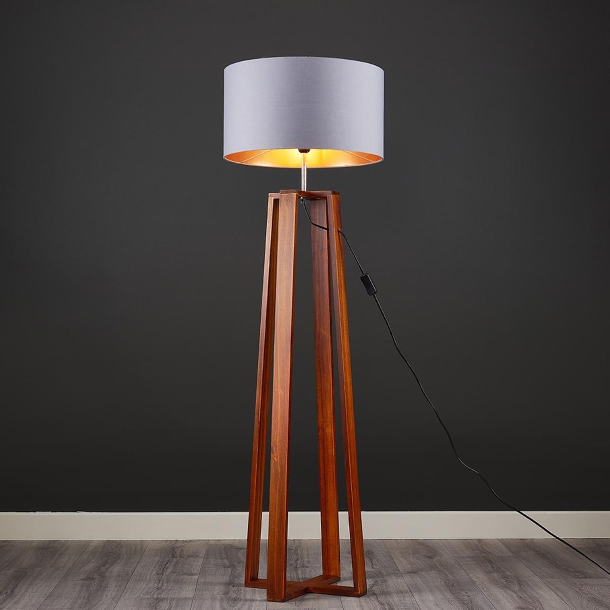 Modern Dark Wood 4 Legged Cross Design Floor Lamp With Grey Copper Shade - Brown – image 5