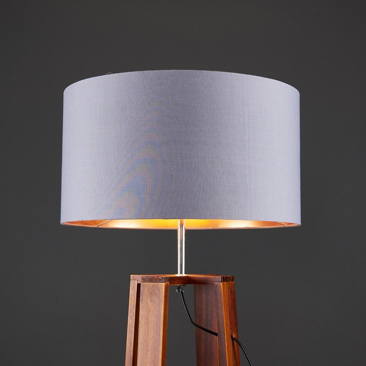 Modern Dark Wood 4 Legged Cross Design Floor Lamp With Grey Copper Shade - Brown – image 6