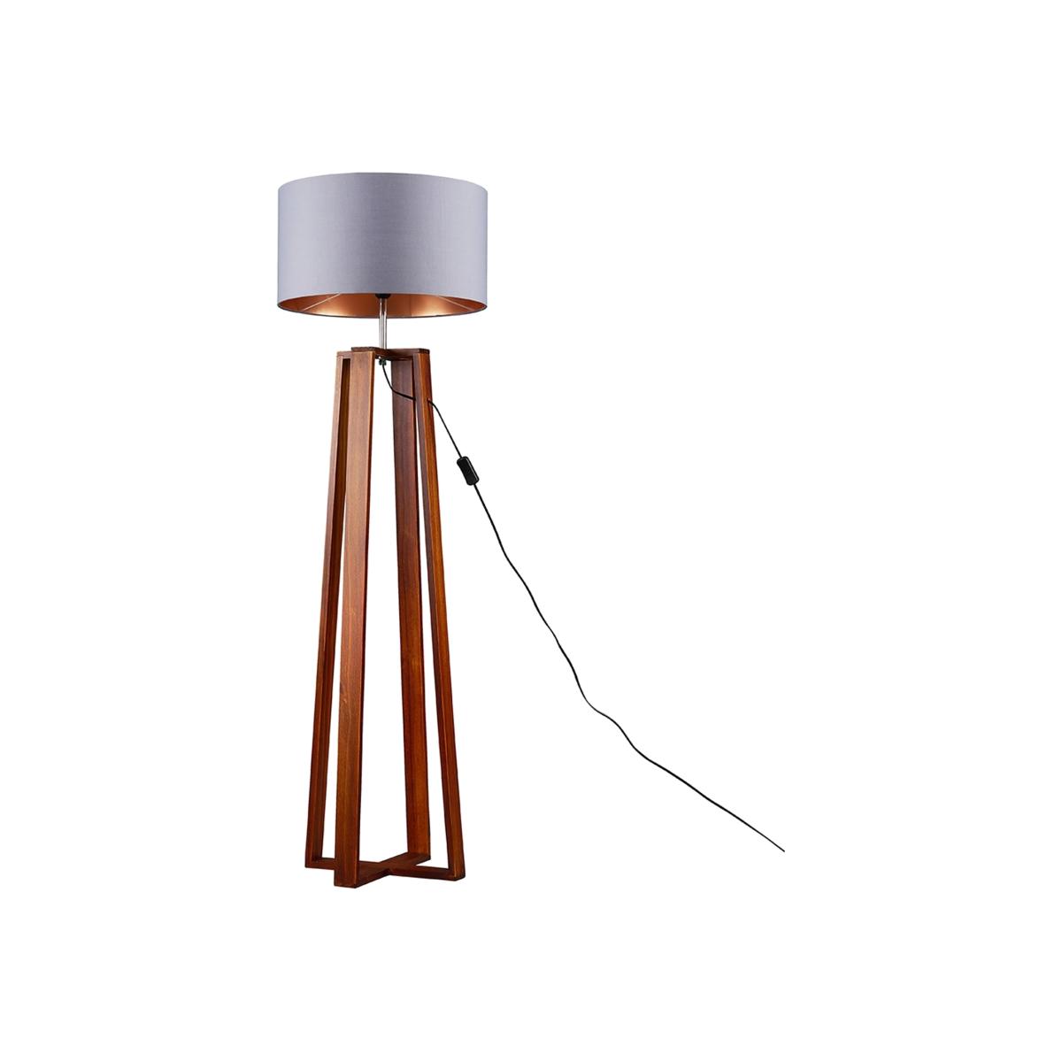 Modern Dark Wood 4 Legged Cross Design Floor Lamp With Grey Copper Shade - Brown – image 1