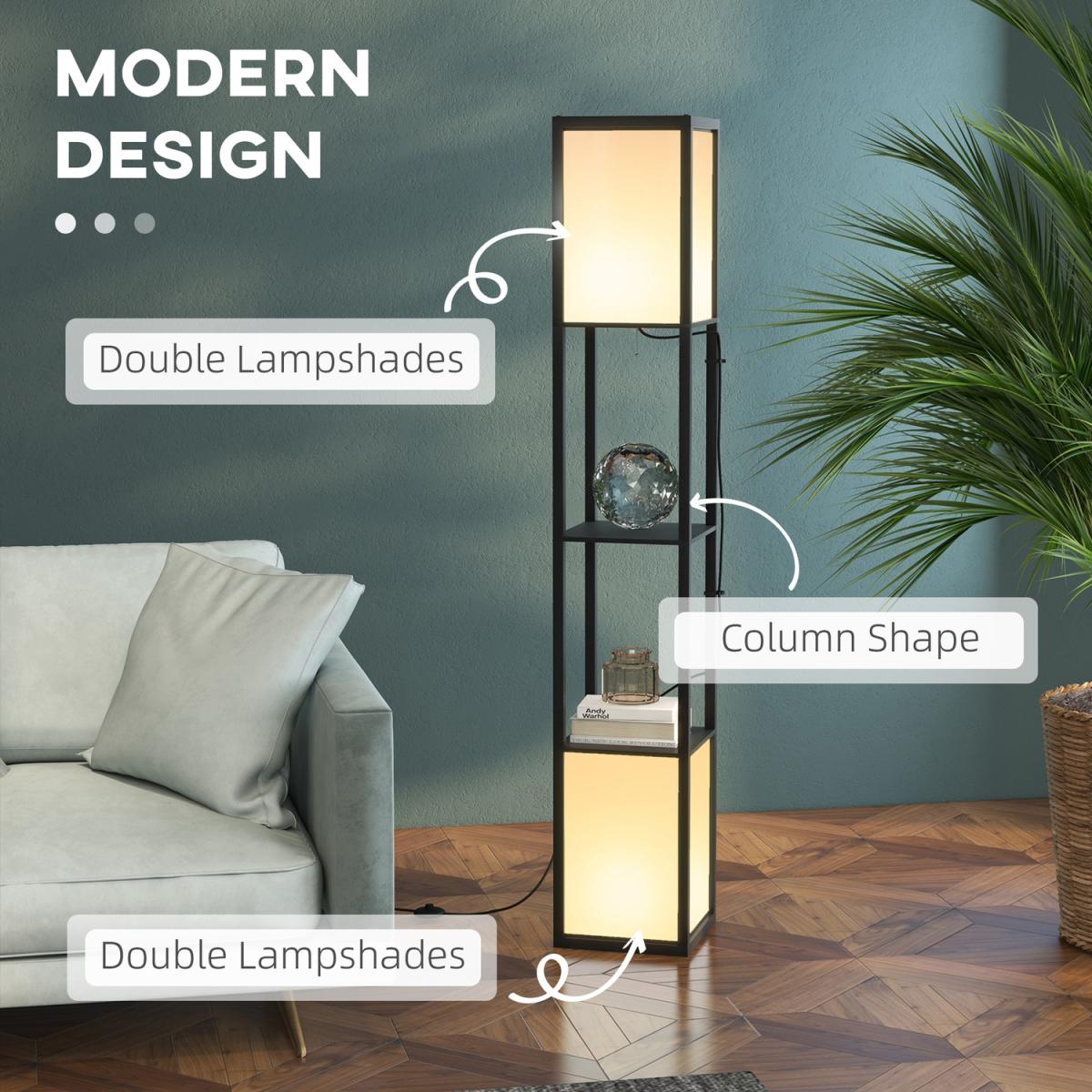 Floor Lamp for Living Room, Standing Floor Lamp with Shelf - Black – image 4