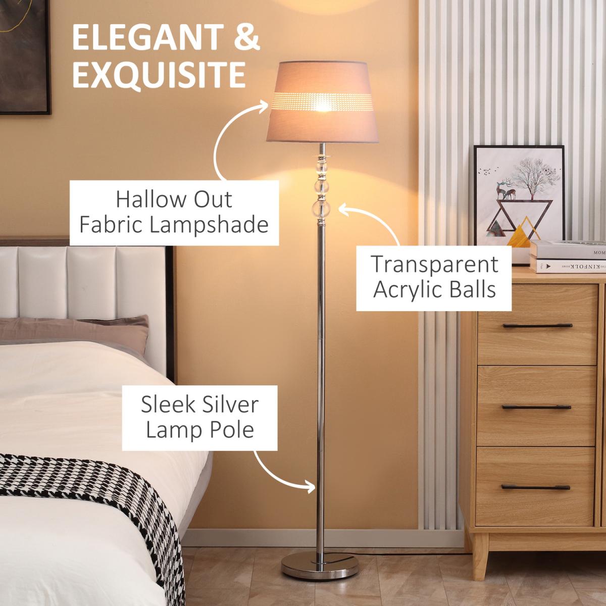 Floor Lamp with Hollow Out Fabric Shade - Silver – image 2