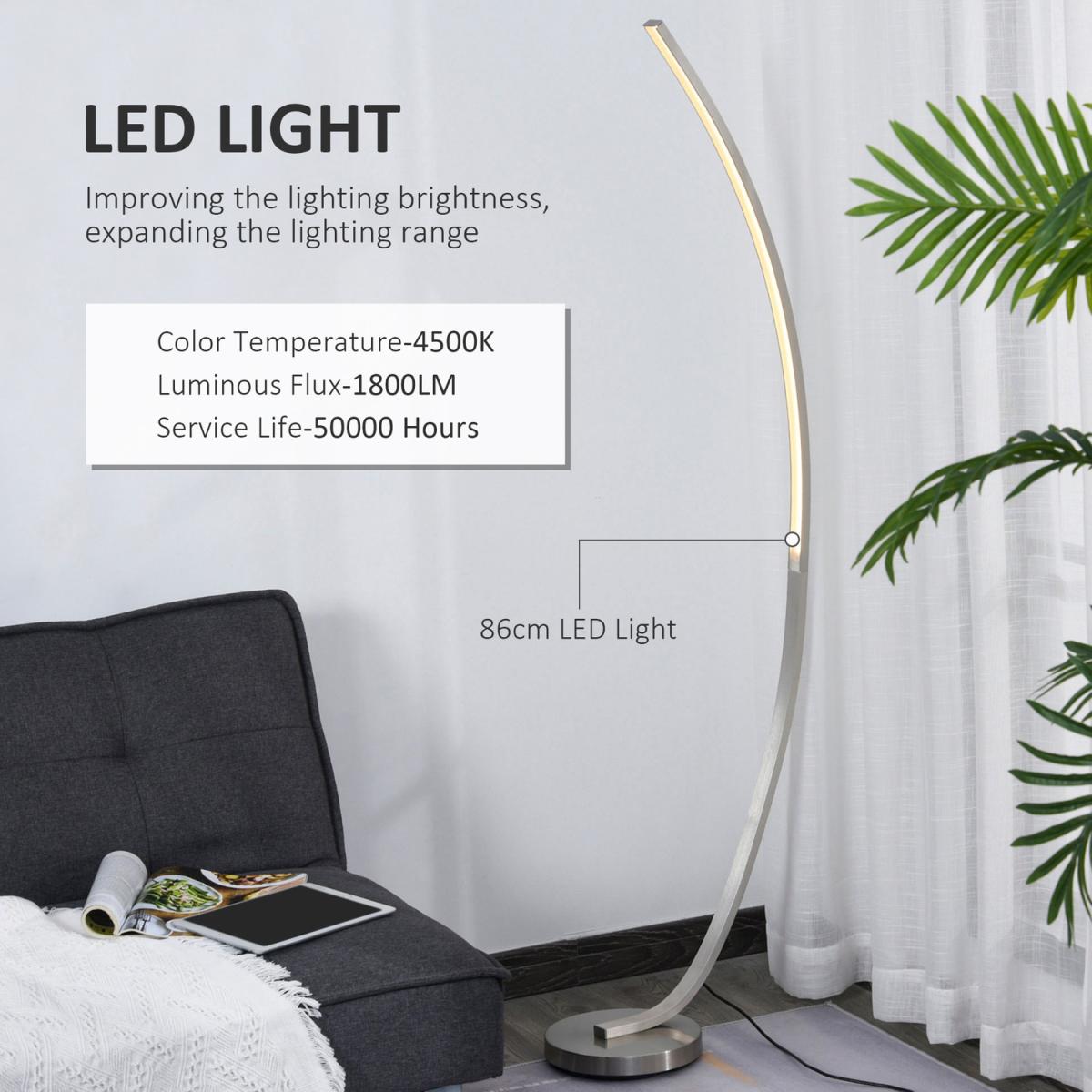 Aluminium Arc Floor Lamp Futuristic Indoor Standing LED - Silver – image 7