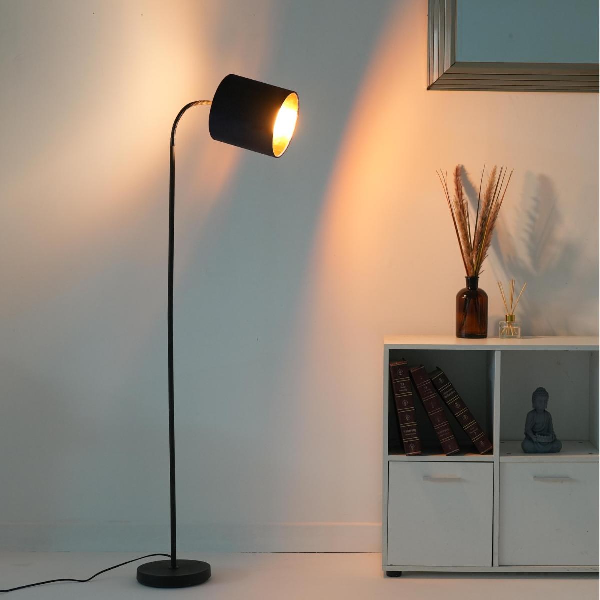 Hove Floor Lamp with Metallic Inner Lined Velvet Shade - Navy – image 2