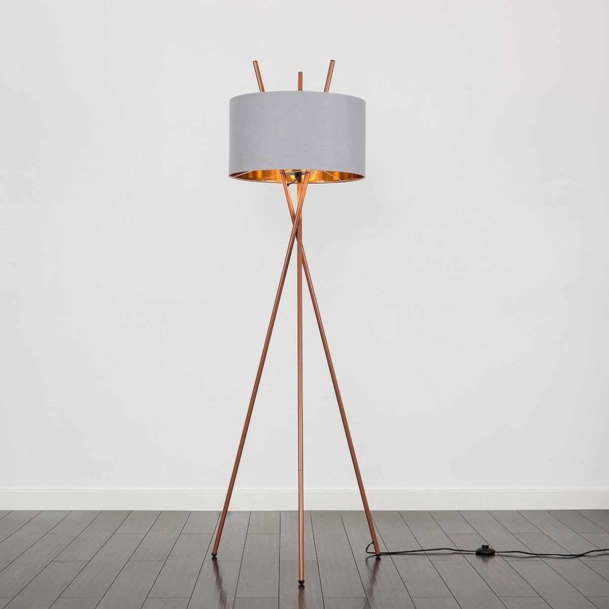 Copper Metal Crossover Design Tripod Floor Lamp With Grey And Copper Shade - Copper – image 2