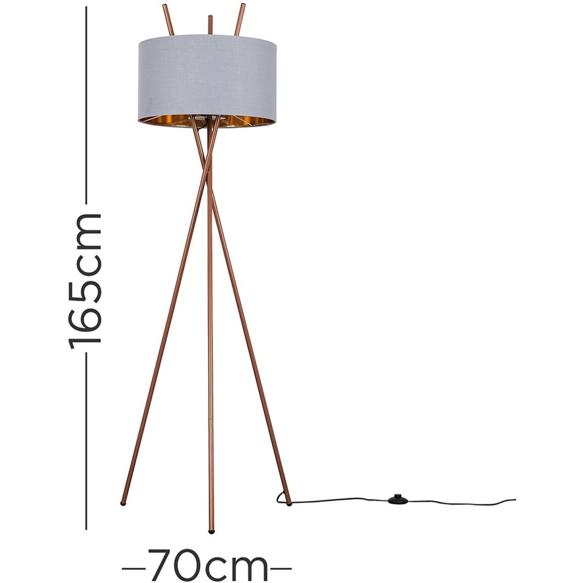 Copper Metal Crossover Design Tripod Floor Lamp With Grey And Copper Shade - Copper – image 4