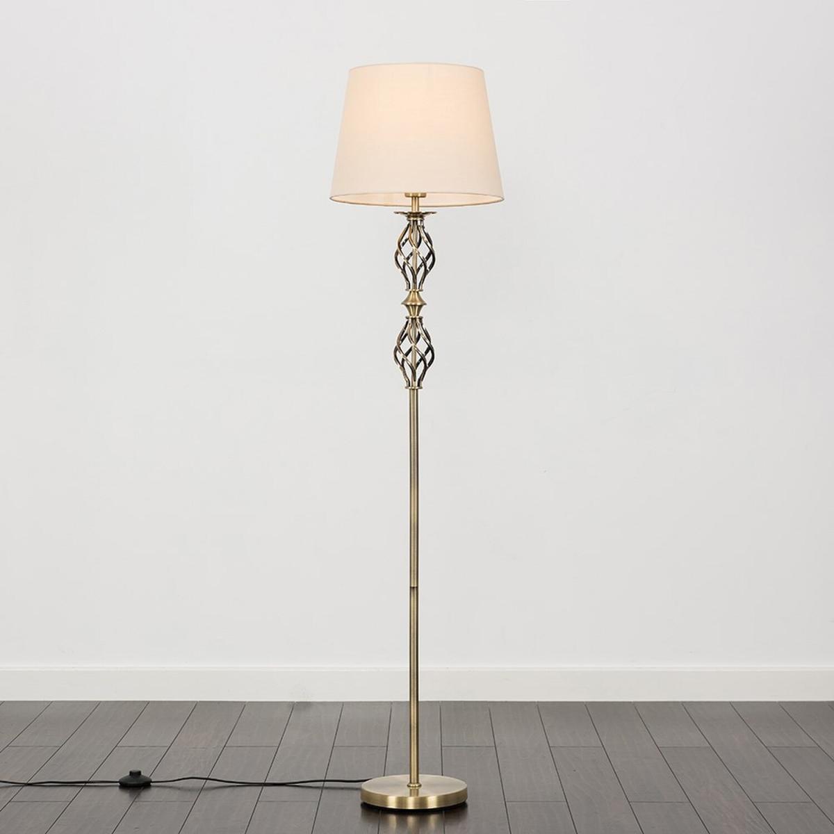 Traditional Style Antique Brass Double Twist Floor Lamp With Beige Shade - Gold – image 2