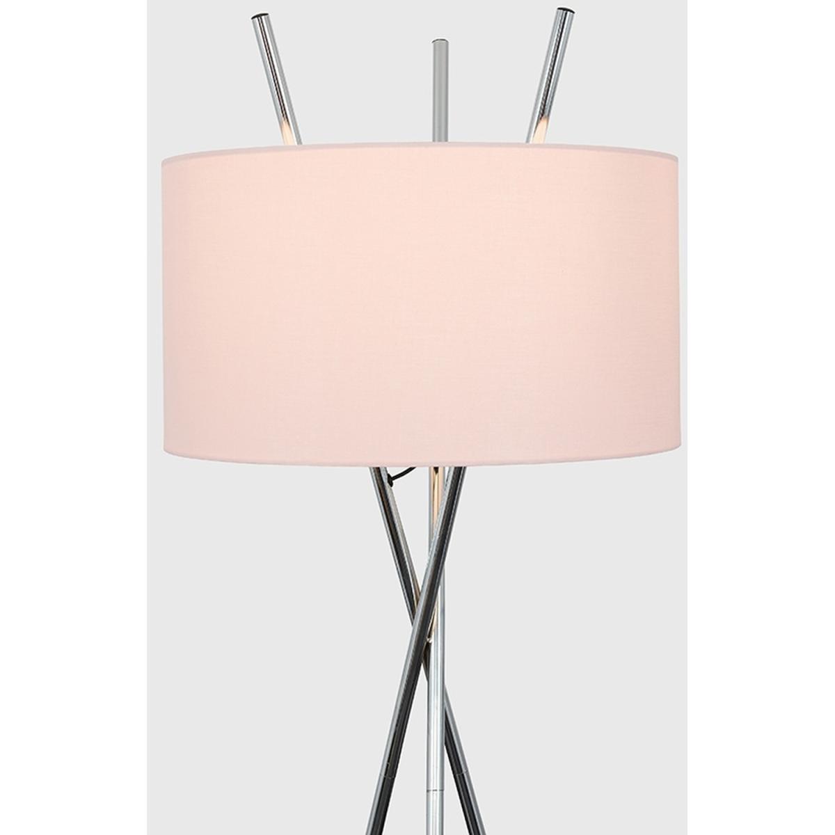 Polished Chrome Metal Crossover Design Tripod Floor Lamp With Pink Shade - Silver – image 3