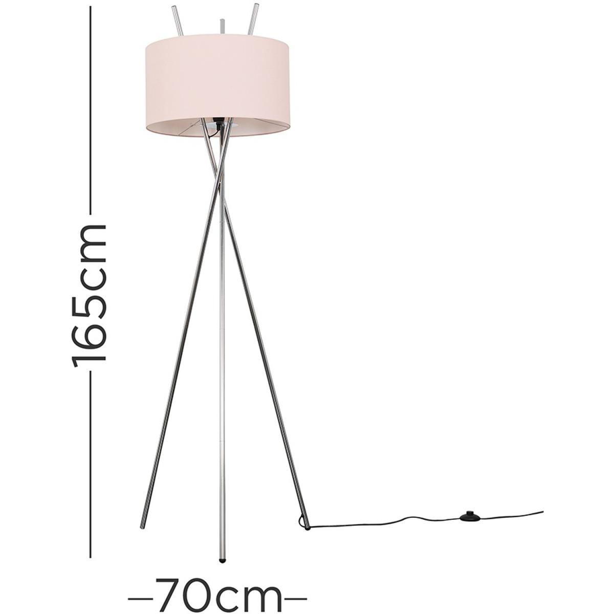 Polished Chrome Metal Crossover Design Tripod Floor Lamp With Pink Shade - Silver – image 4