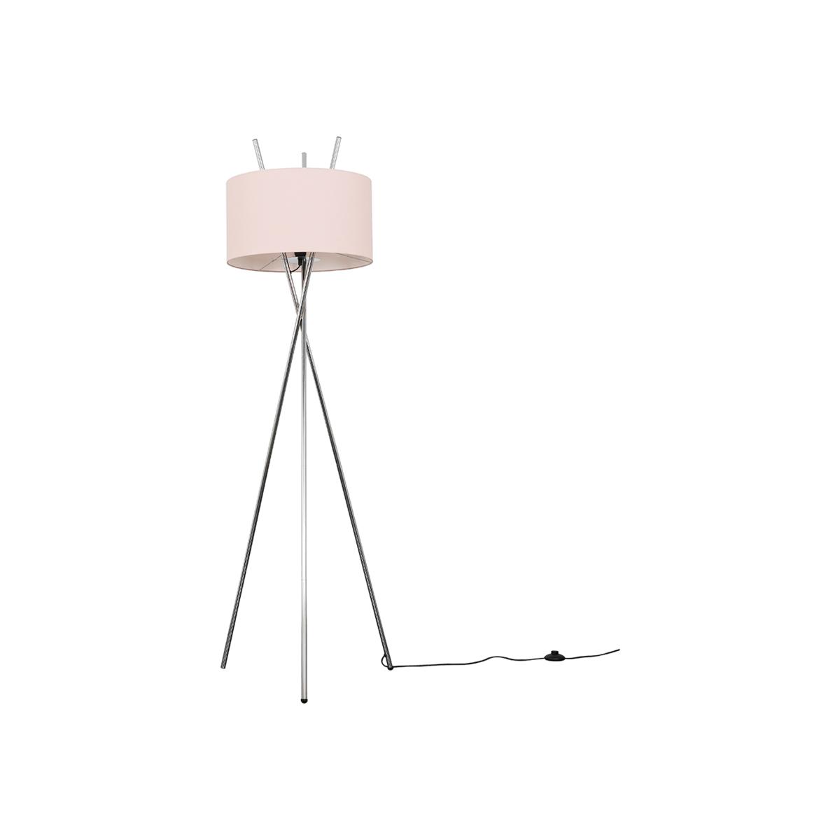 Polished Chrome Metal Crossover Design Tripod Floor Lamp With Pink Shade - Silver – image 1