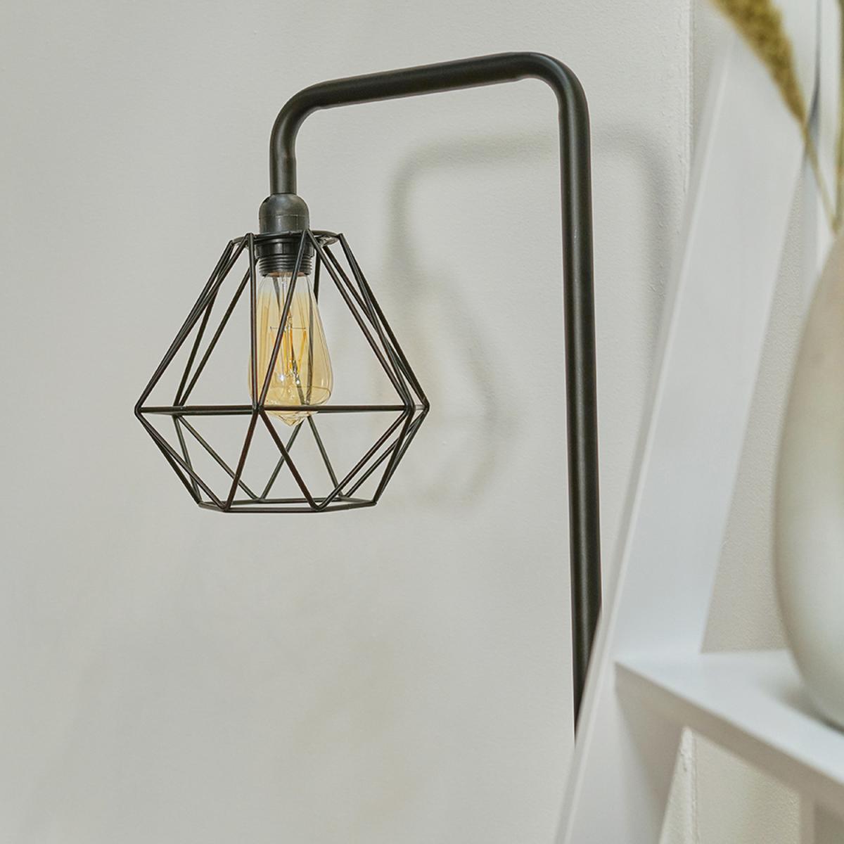 Black Gold Metal And White Marble Base Floor Lamp With Metal Basket Cage Shade - Gold – image 2