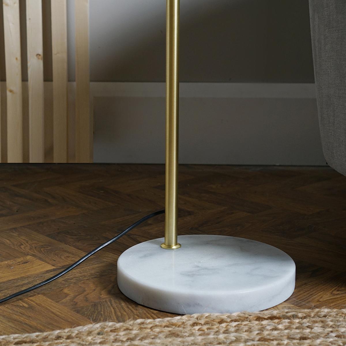 Black Gold Metal And White Marble Base Floor Lamp With Metal Basket Cage Shade - Gold – image 4