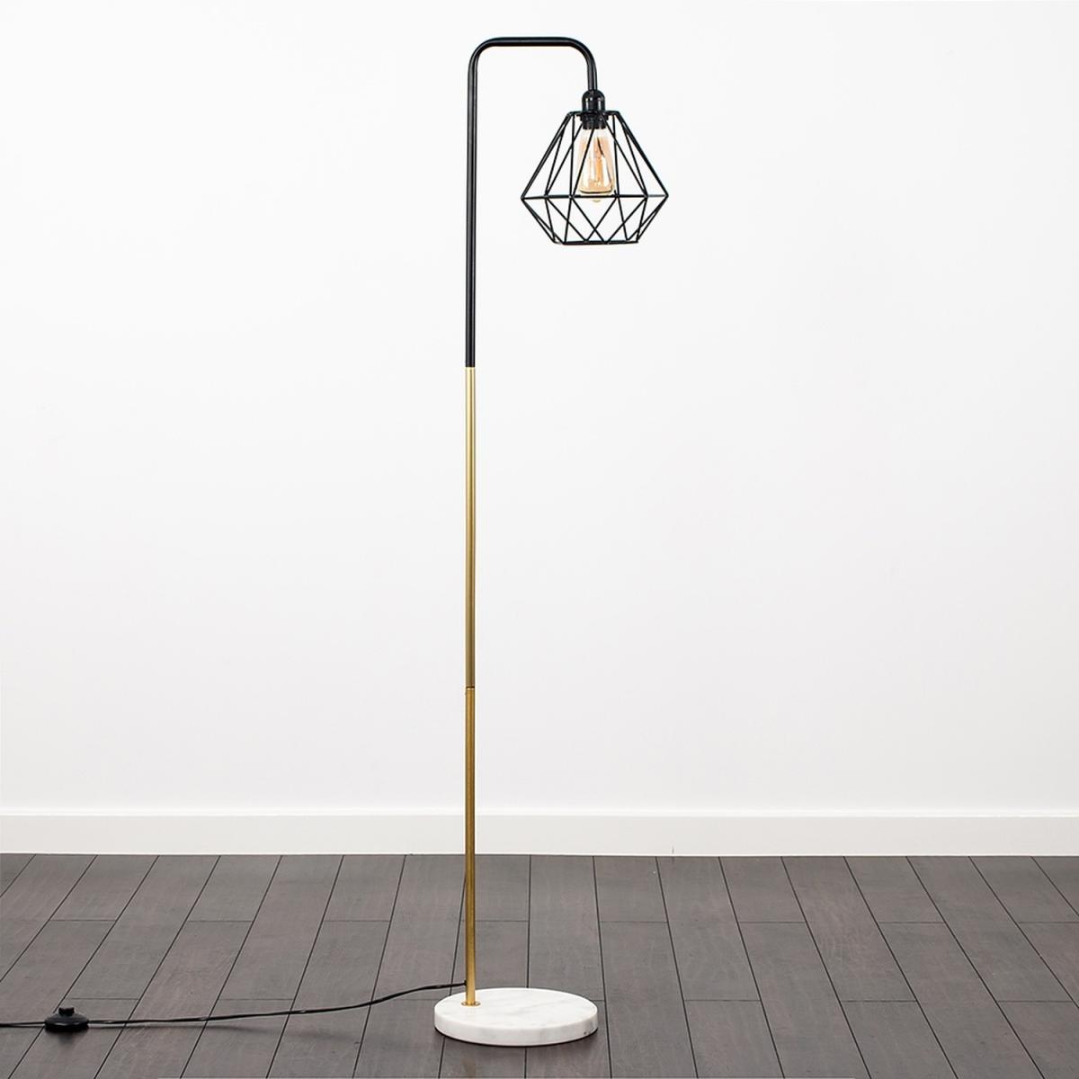 Black Gold Metal And White Marble Base Floor Lamp With Metal Basket Cage Shade - Gold – image 6