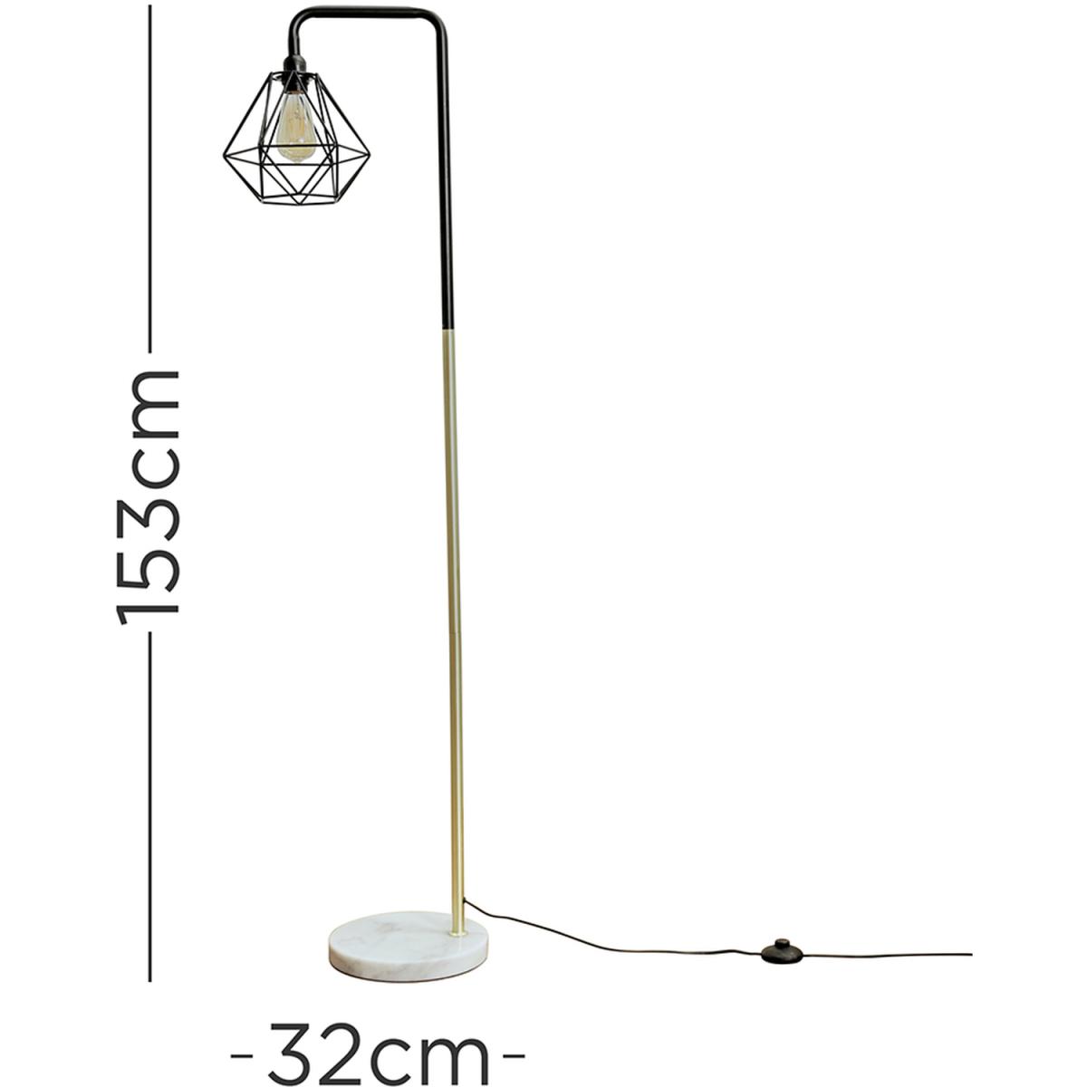 Black Gold Metal And White Marble Base Floor Lamp With Metal Basket Cage Shade - Gold – image 8