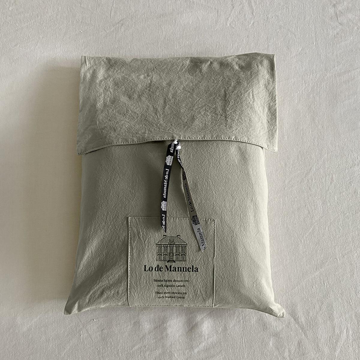 Lo De Manuela - Pure Washed Cotton Fitted Sheet - Khaki - Super King – image 2