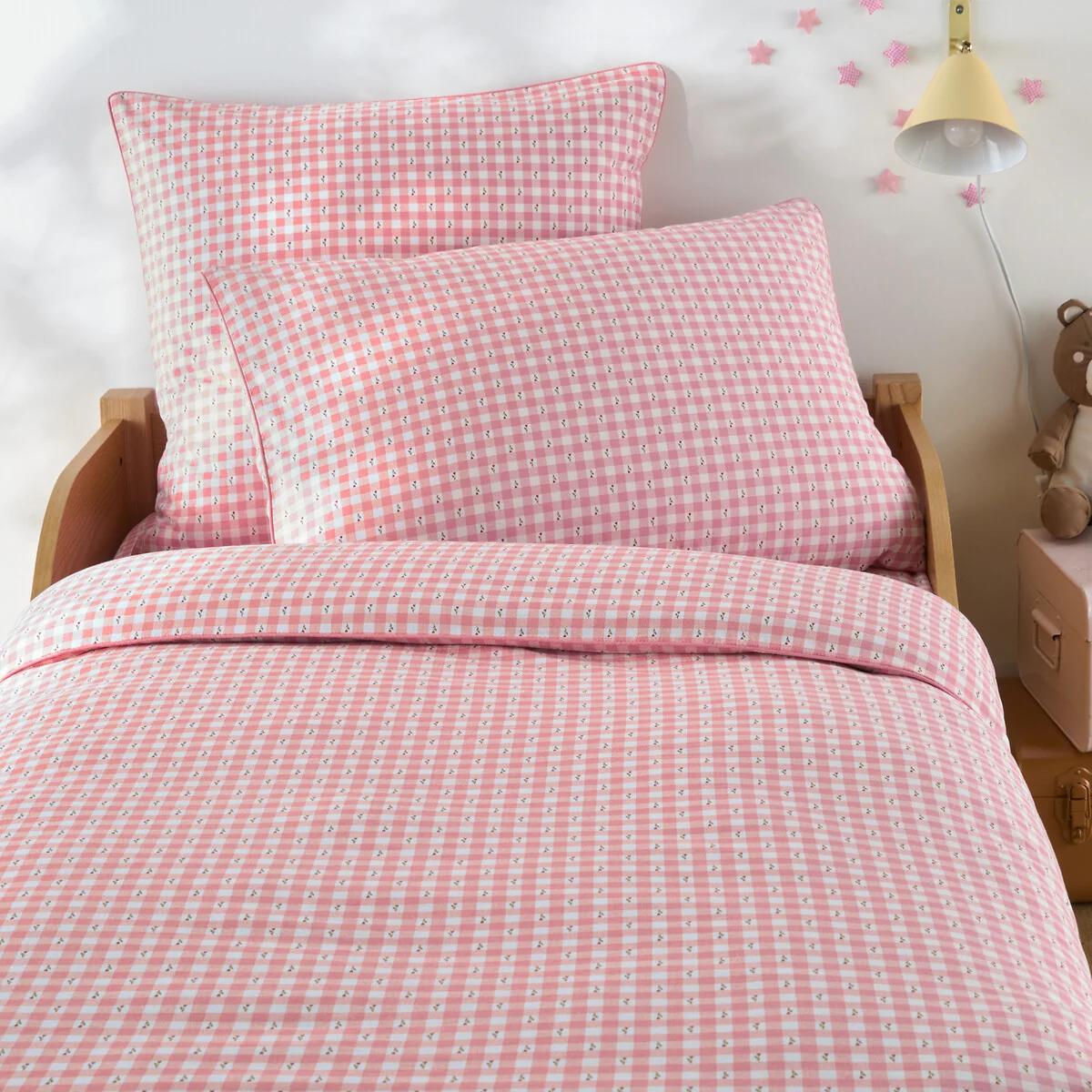Floral Gingham Washed Cotton Duvet Cover – image 1