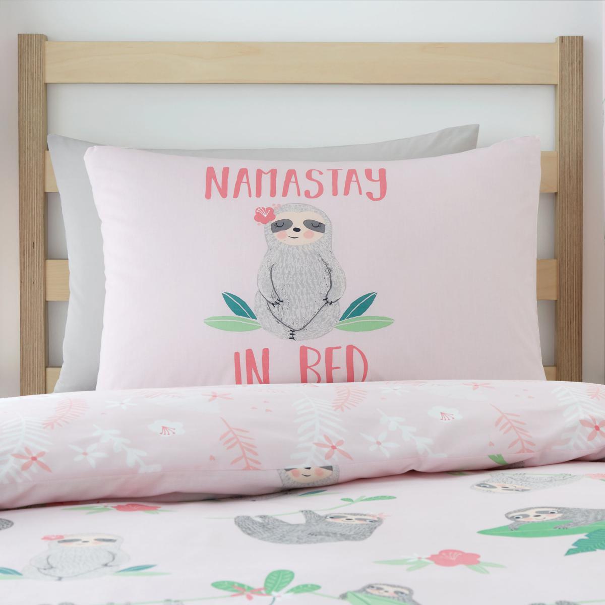 Pink Pretty Sloth Duvet Cover and Pillowcase Set Pink, Green and Grey – image 4