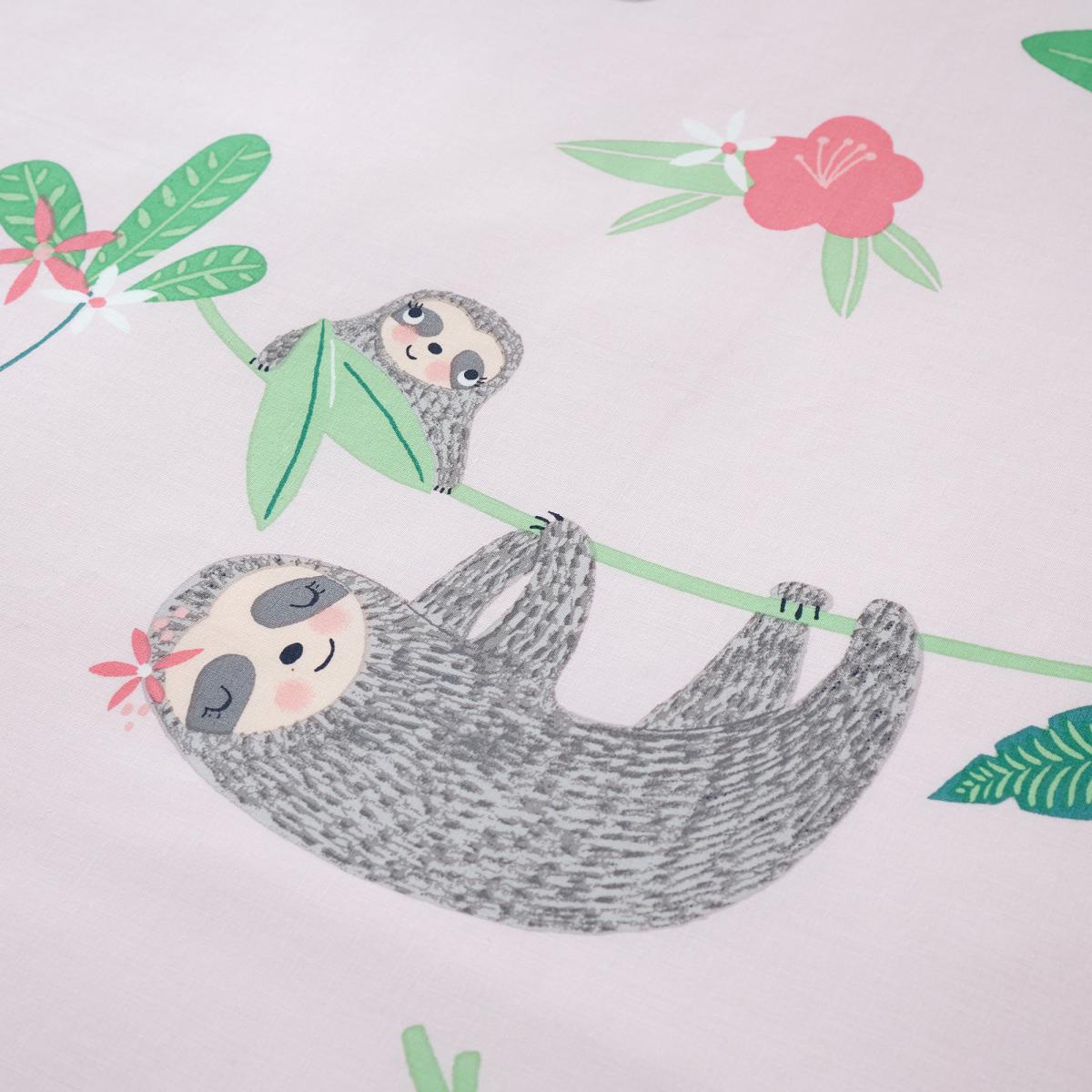 Pink Pretty Sloth Duvet Cover and Pillowcase Set Pink, Green and Grey – image 6