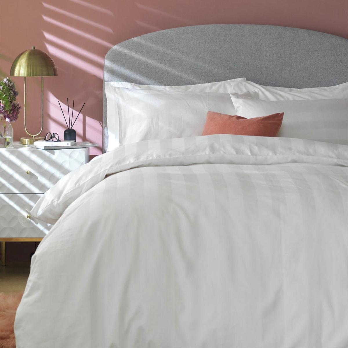 Habitat Cotton 400TC Sateen Stripe White Bedding Set -Double – image 2