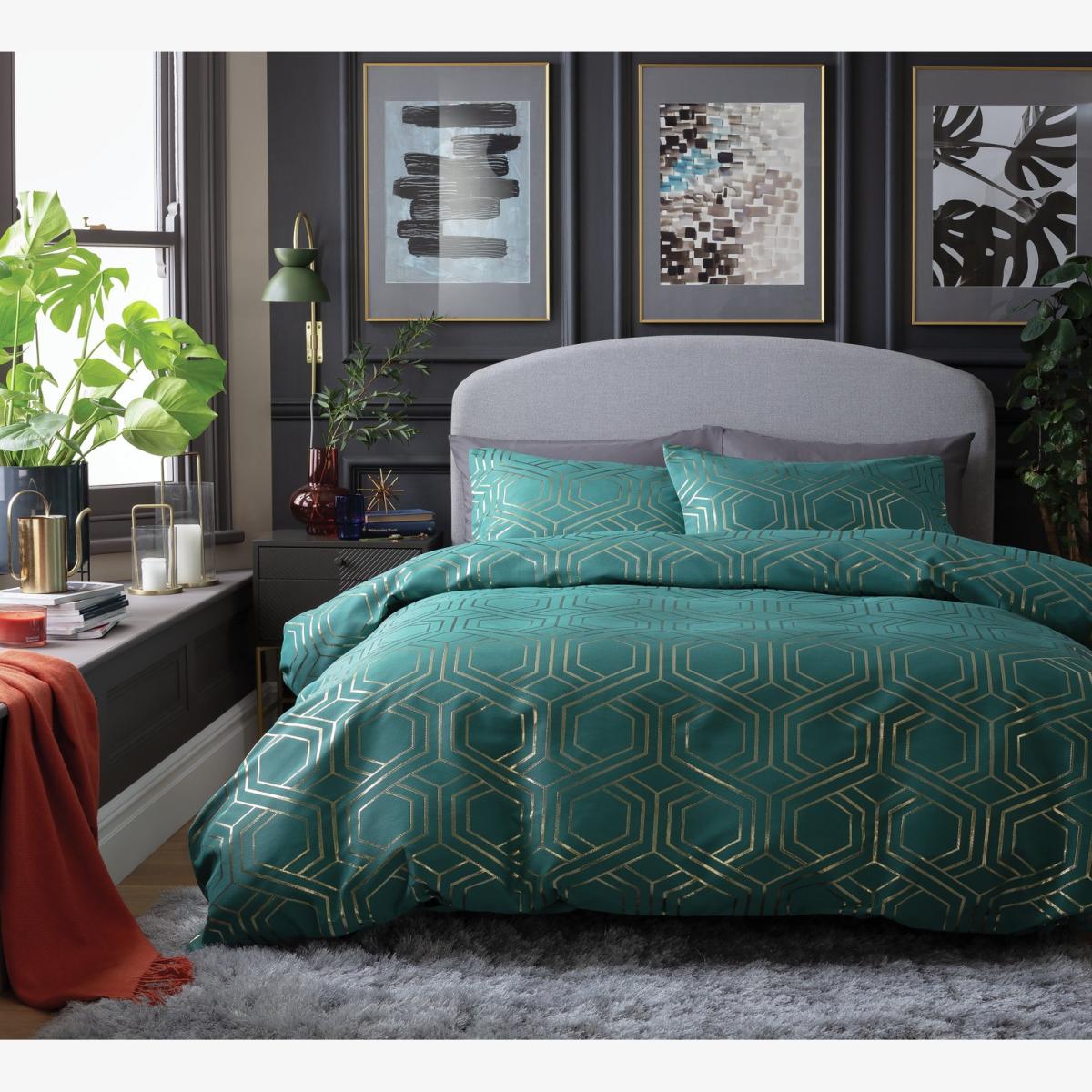 Habitat Geo Jacquard Teal Bedding Set - Double
