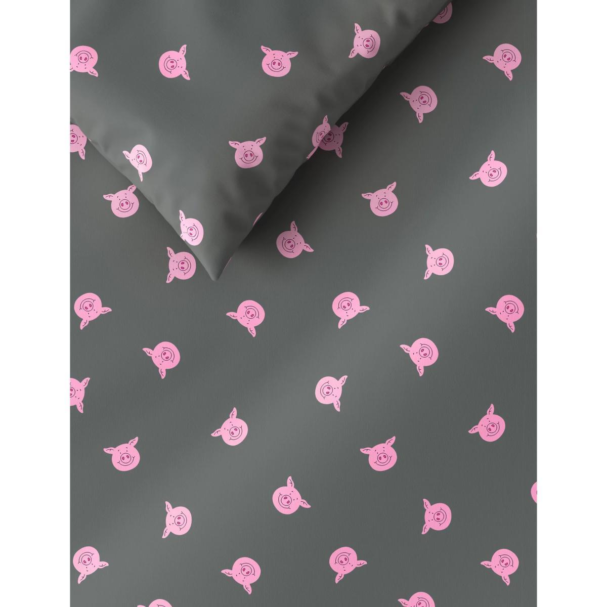 M&S Percy Pig™ Cotton Blend Percy Repeat Bedding Set - DBL - Grey Mix, Grey Mix – image 2