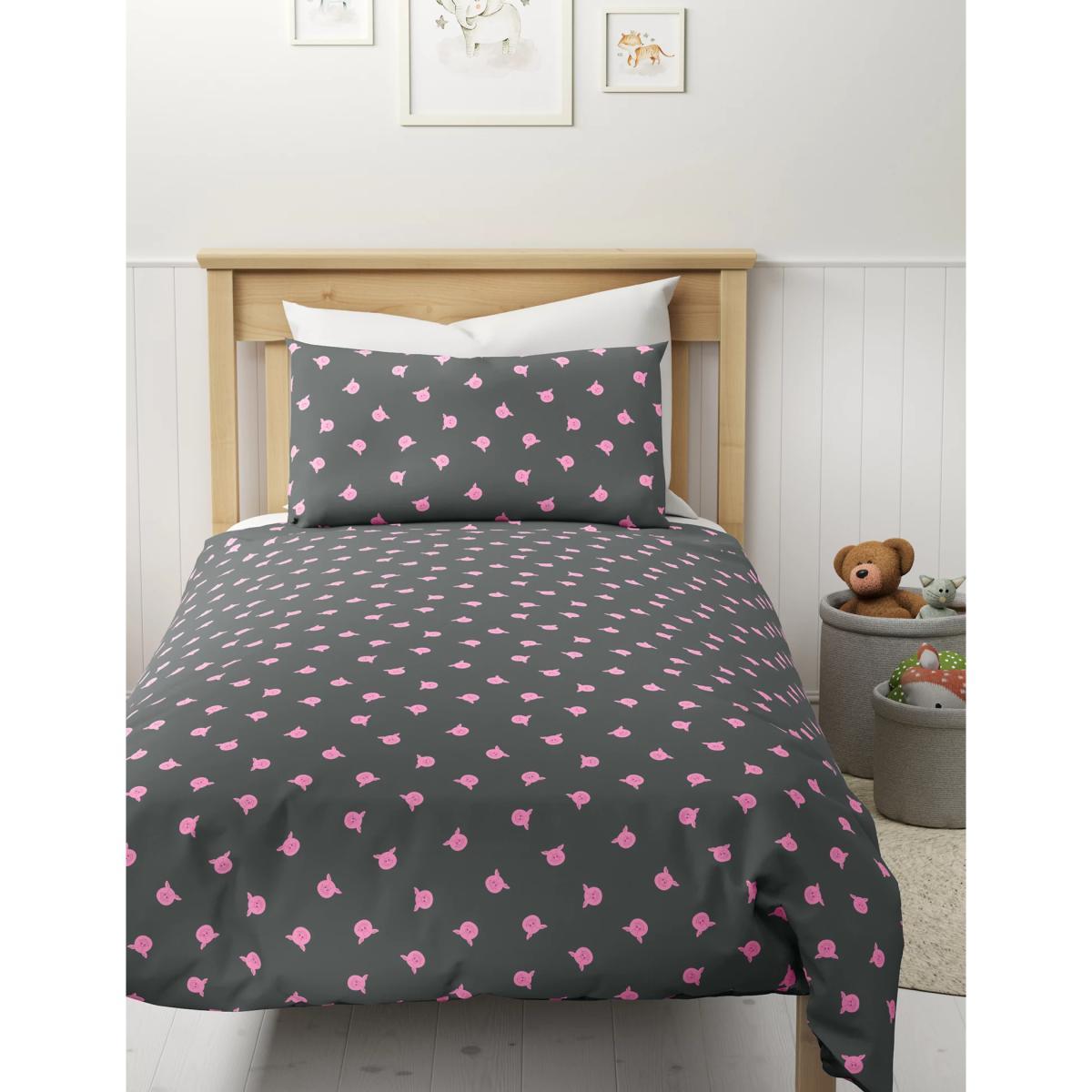 M&S Percy Pig™ Cotton Blend Percy Repeat Bedding Set - DBL - Grey Mix, Grey Mix – image 1