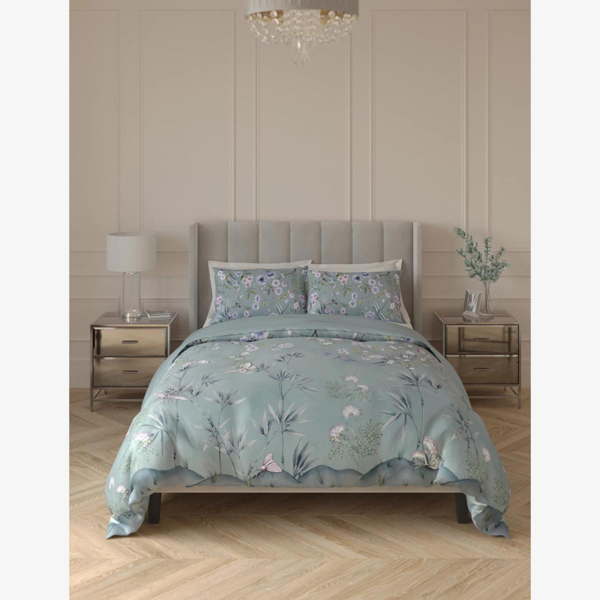 M&S Sateen Floral Bedding Set - DBL - Soft Green, Soft Green,Grey Mix – image 1