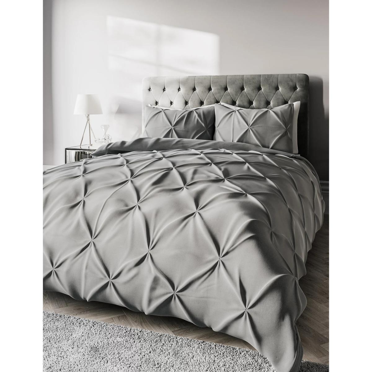 M&S Cotton Rich Pintuck Bedding Set - DBL - Grey Mix, Grey Mix,White – image 4