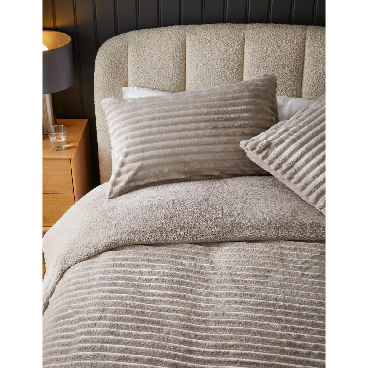 M&S Ribbed Fleece Bedding Set - SGL - Grey, Grey – image 2