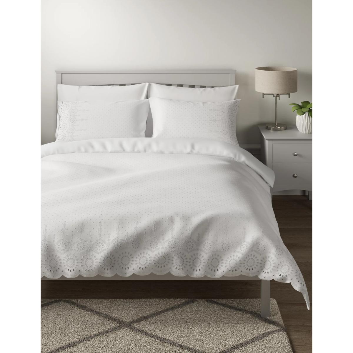 M&S Pure Cotton Broderie Anglaise Bedding Set - DBL - White, White – image 2