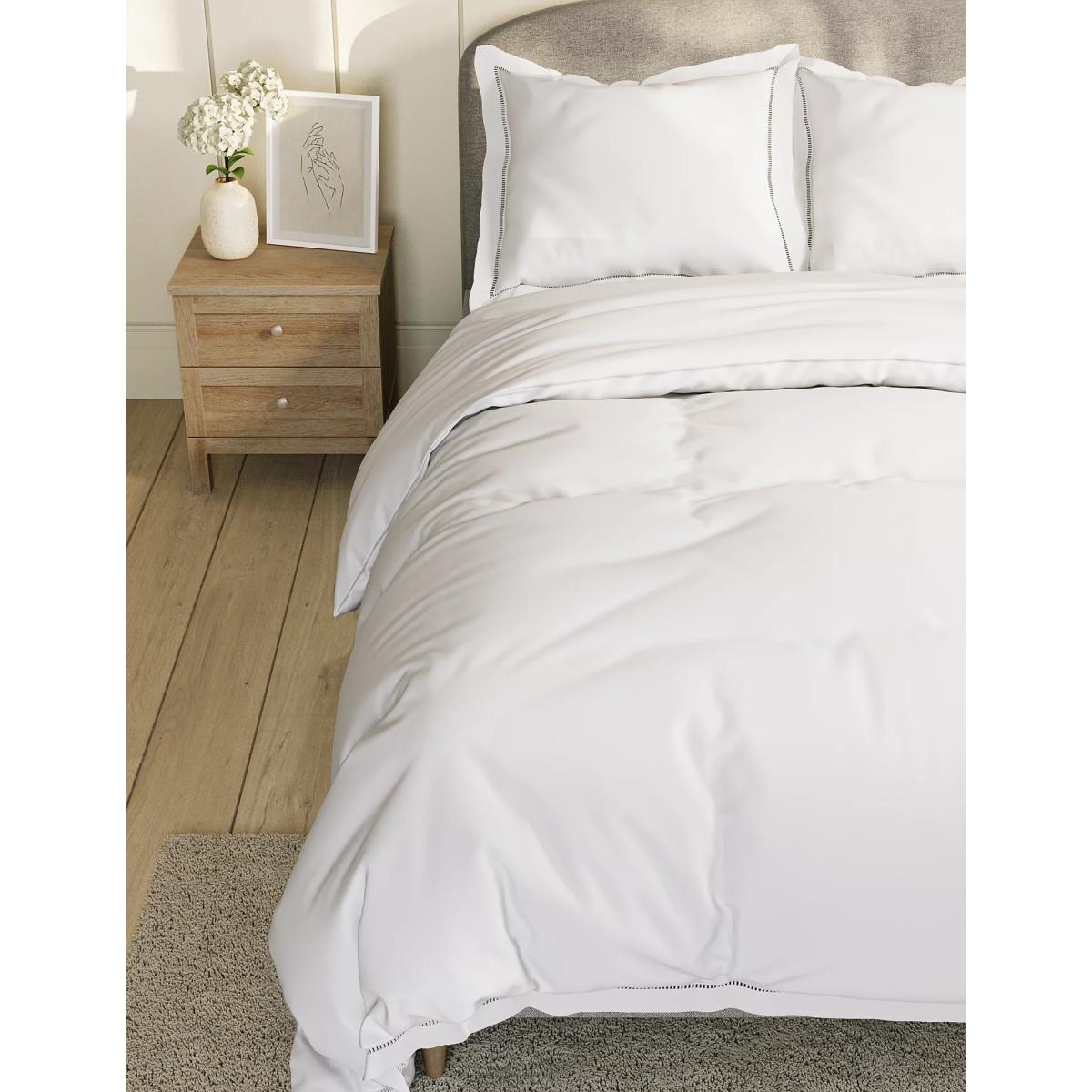 M&S Pure Cotton Ladder Stitch Bedding Set - DBL - White, White – image 3