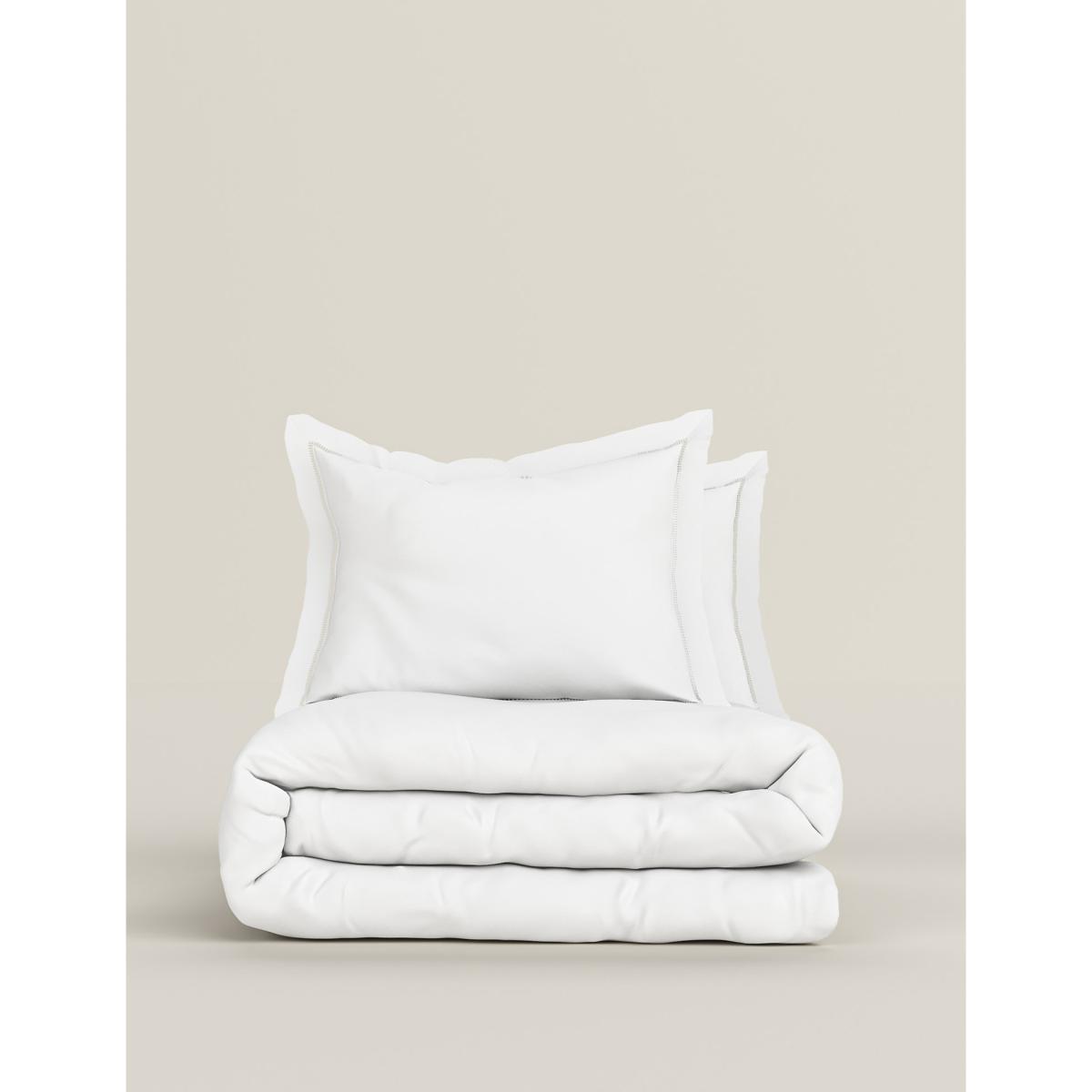 M&S Pure Cotton Ladder Stitch Bedding Set - DBL - White, White – image 4