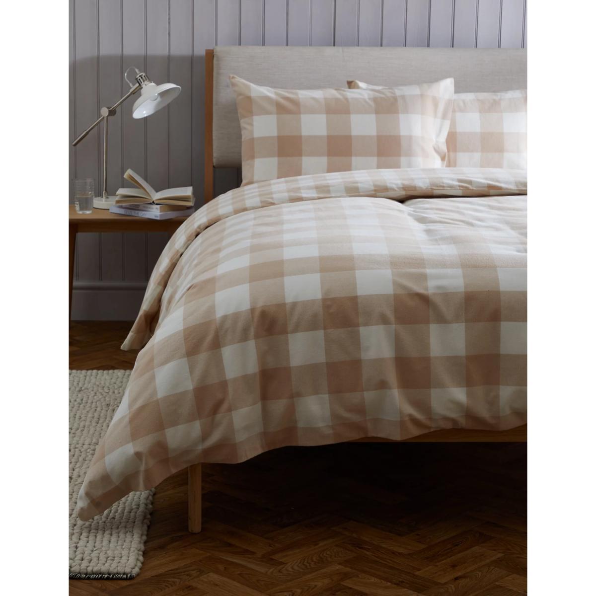M&S Brushed Cotton Gingham Bedding Set - DBL - Neutral, Neutral – image 2