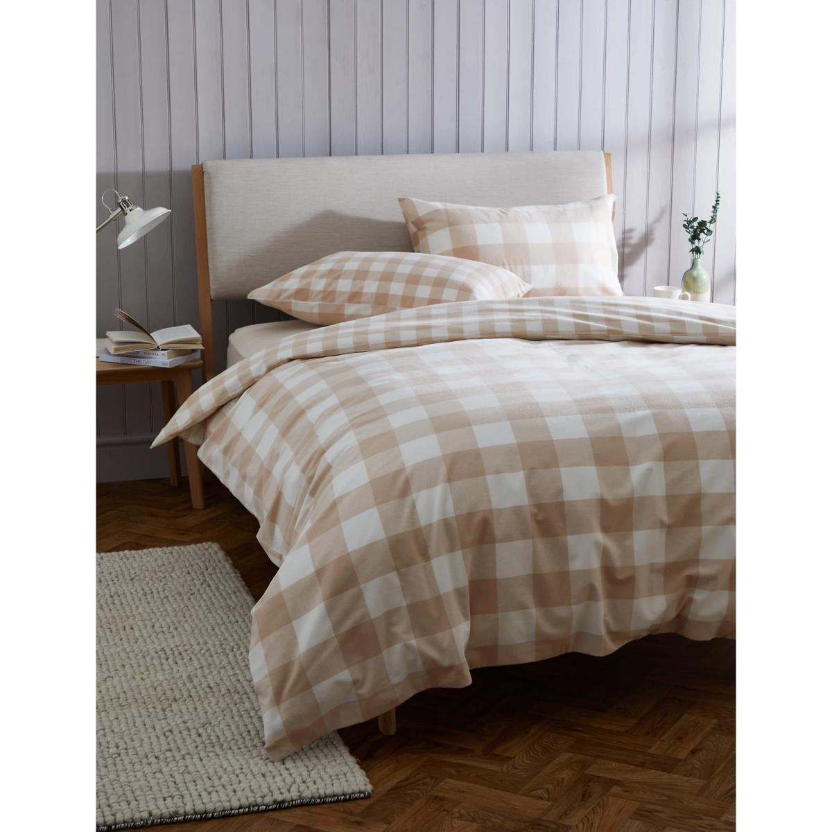 M&S Brushed Cotton Gingham Bedding Set - DBL - Neutral, Neutral – image 4