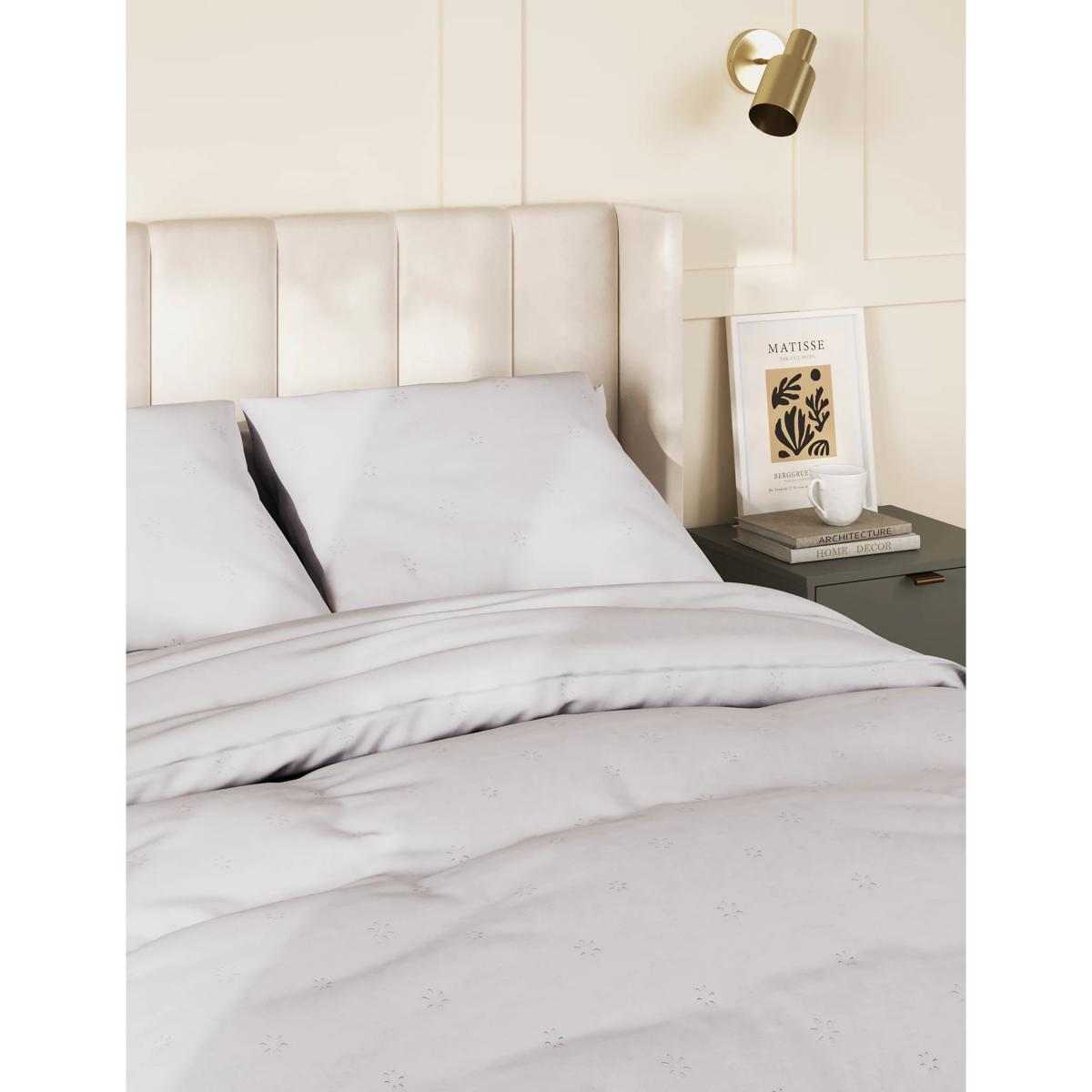 M&S Pure Cotton Floral Broderie Bedding Set - DBL - White, White – image 2