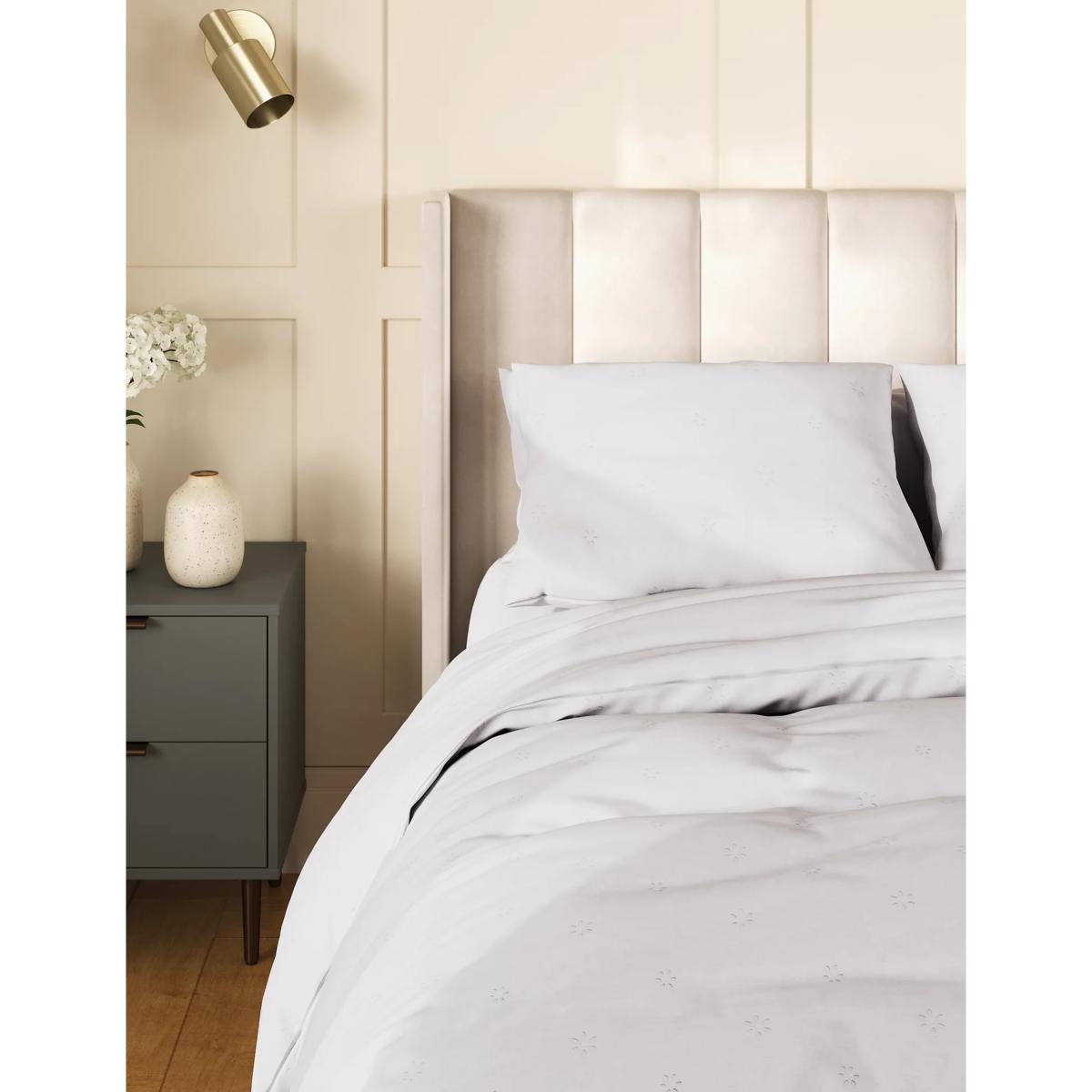 M&S Pure Cotton Floral Broderie Bedding Set - DBL - White, White – image 3