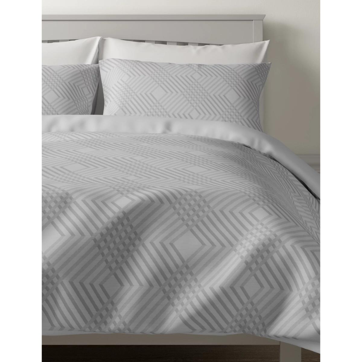 M&S Pure Cotton Geometric Sateen Bedding Set - DBL - Grey, Grey – image 2