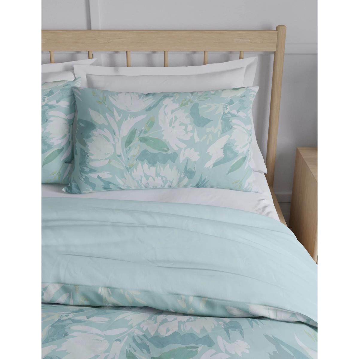 M&S Pure Cotton Watercolour Floral Bedding Set - SGL - Soft Blue Mix, Soft Blue Mix – image 2