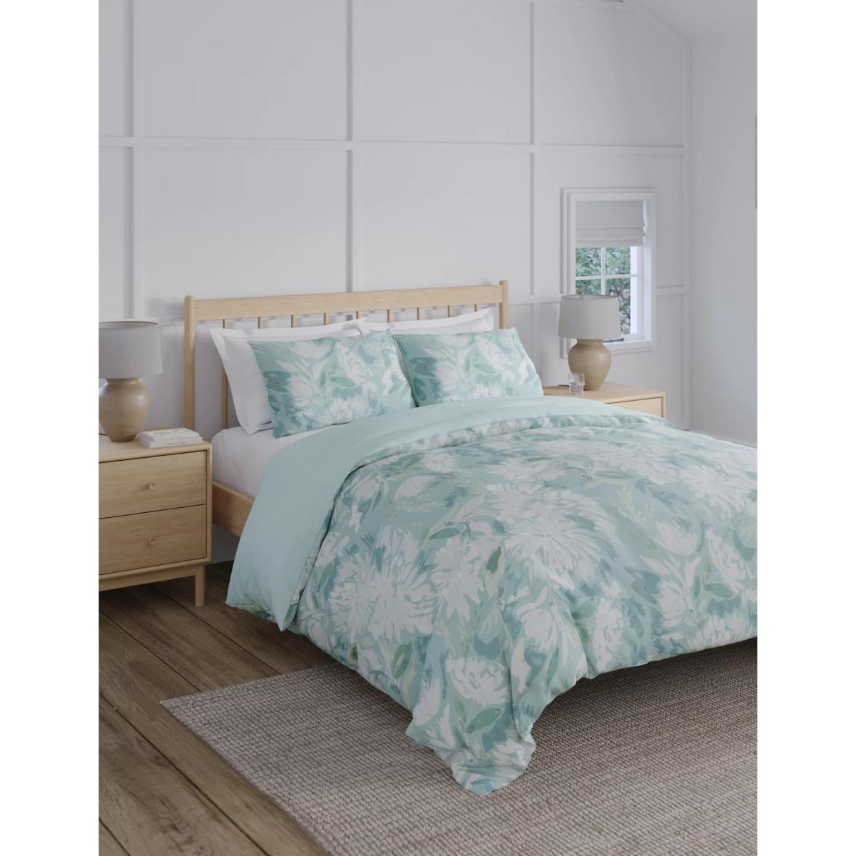 M&S Pure Cotton Watercolour Floral Bedding Set - SGL - Soft Blue Mix, Soft Blue Mix – image 3