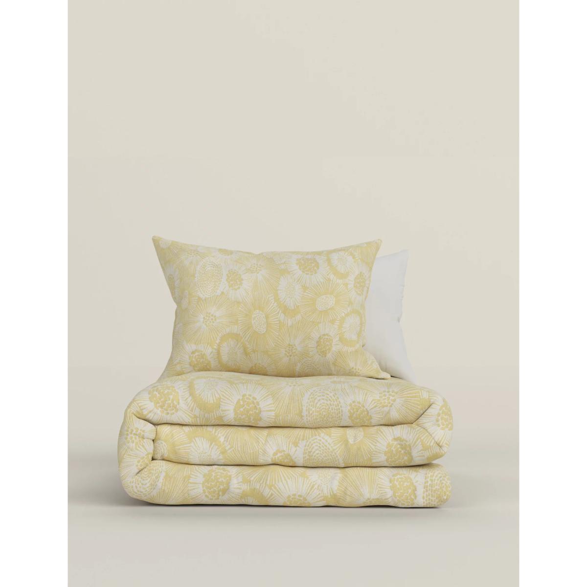 M&S Pure Cotton Sunburst Jacquard Bedding Set - DBL - Soft Yellow, Soft Yellow – image 4