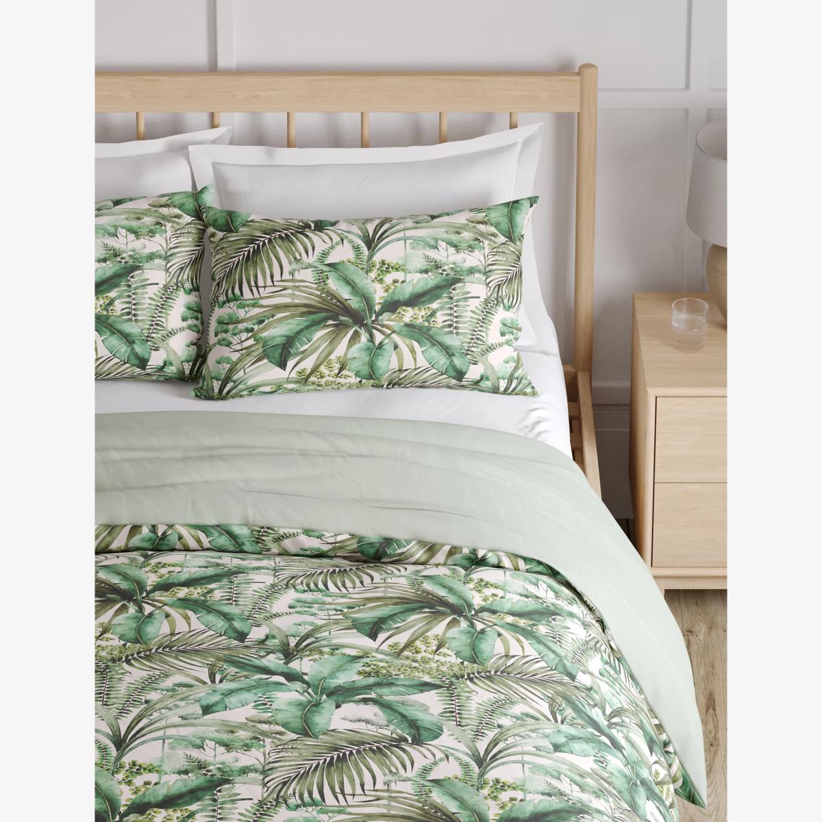 M&S Pure Cotton Watercolour Palm Bedding Set - DBL - Green Mix, Green Mix – image 1