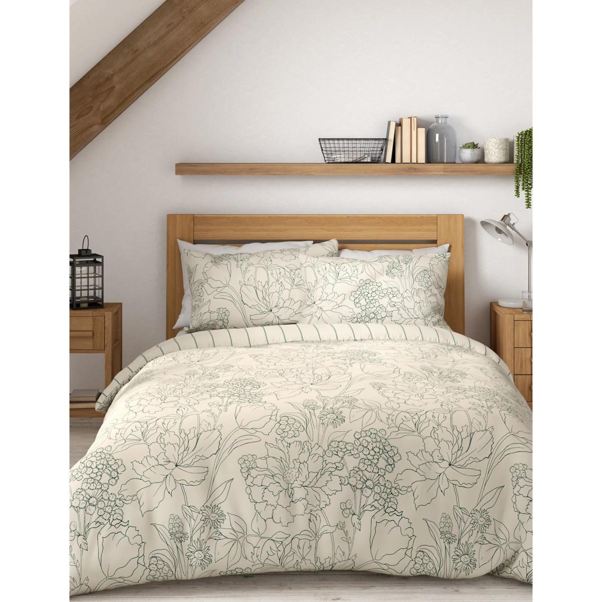 M&S Pure Cotton Linear Floral Bedding Set - DBL - Beige Mix, Beige Mix – image 2
