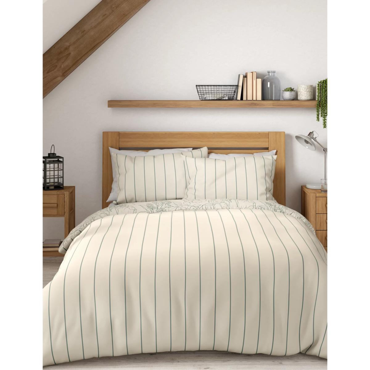 M&S Pure Cotton Linear Floral Bedding Set - DBL - Beige Mix, Beige Mix – image 5
