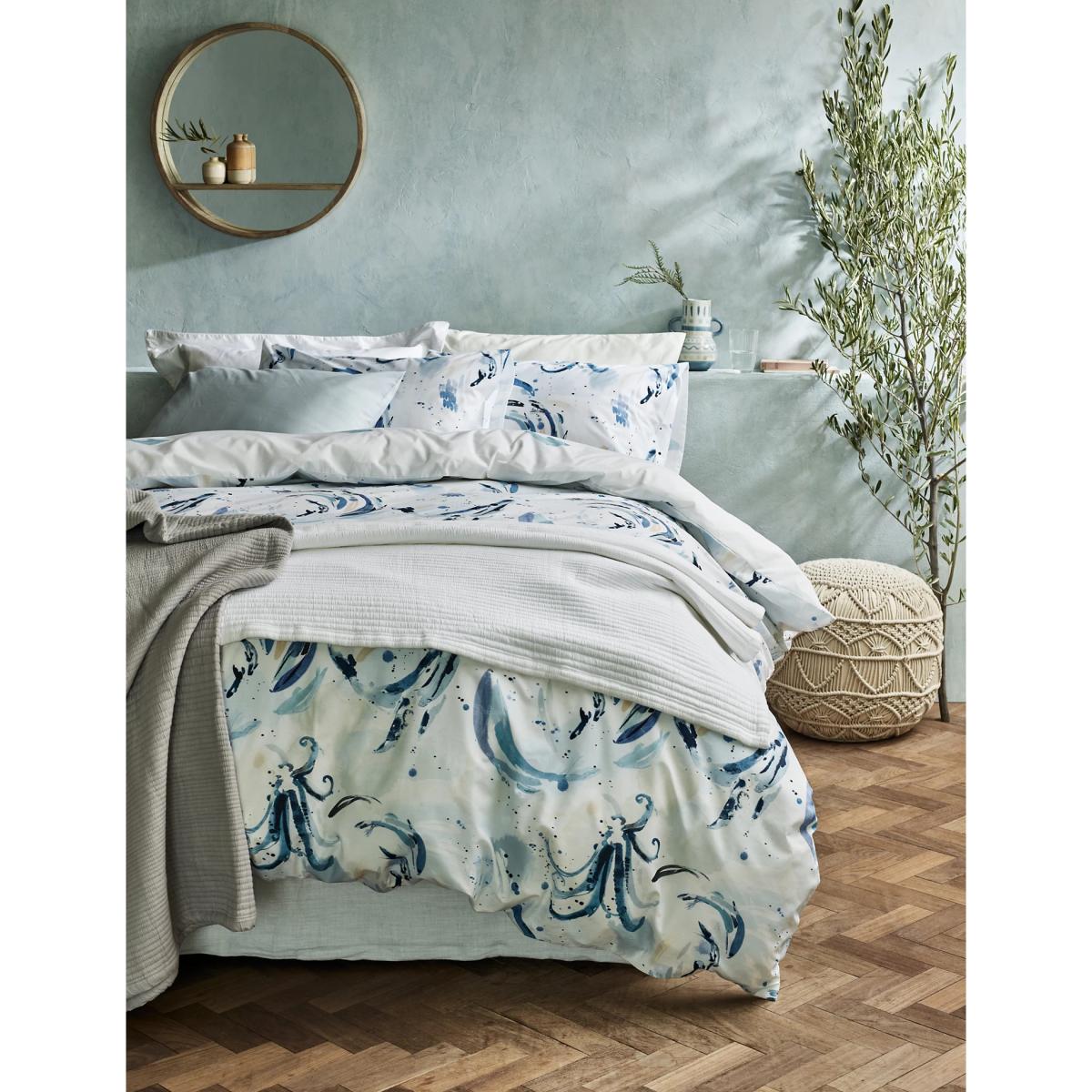 M&S Cotton Rich Watercolour Coastal Bedding Set - DBL - Blue Mix, Blue Mix – image 2
