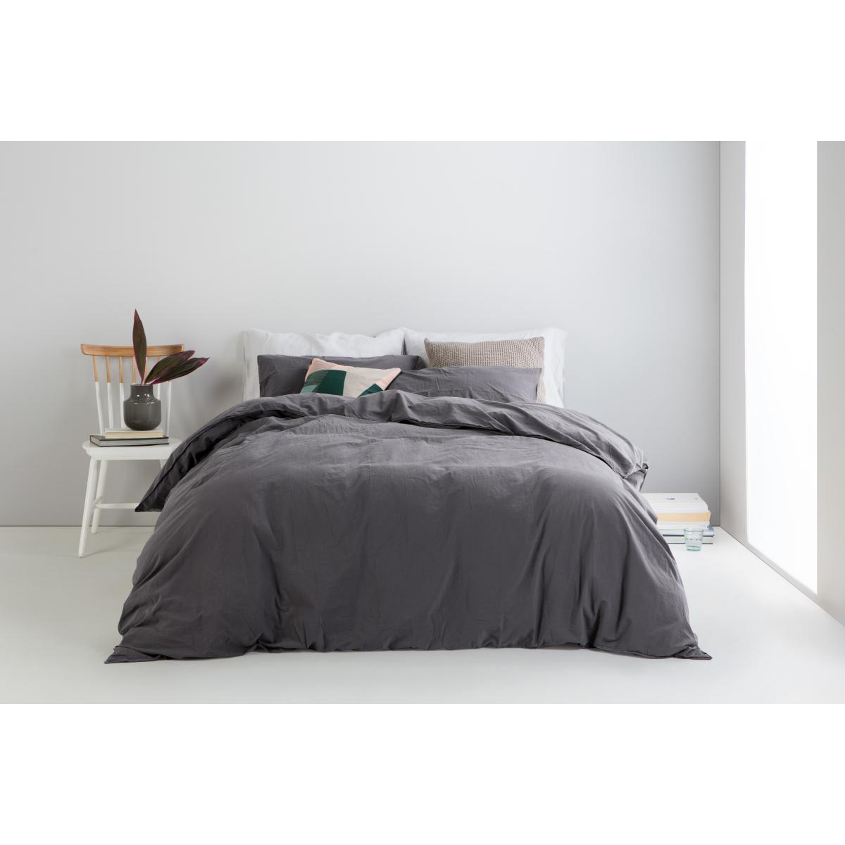 Alexia Stonewashed Cotton Duvet Cover + 2 Pillowcases, Double, Graphite – image 4
